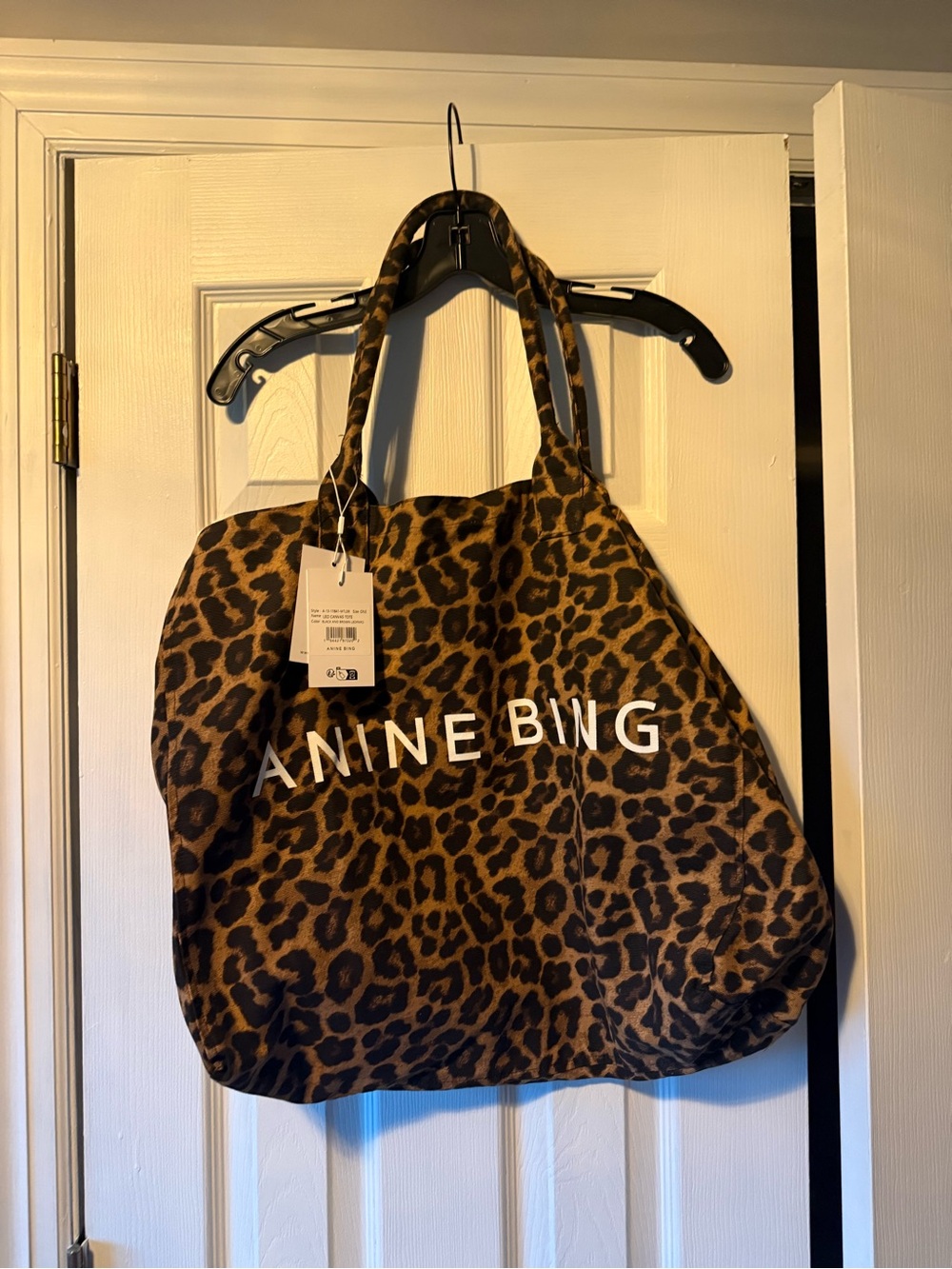 NWT Anine Bing Leopard Print Canvas Tote - Brown & Black - Picture 2 of 7